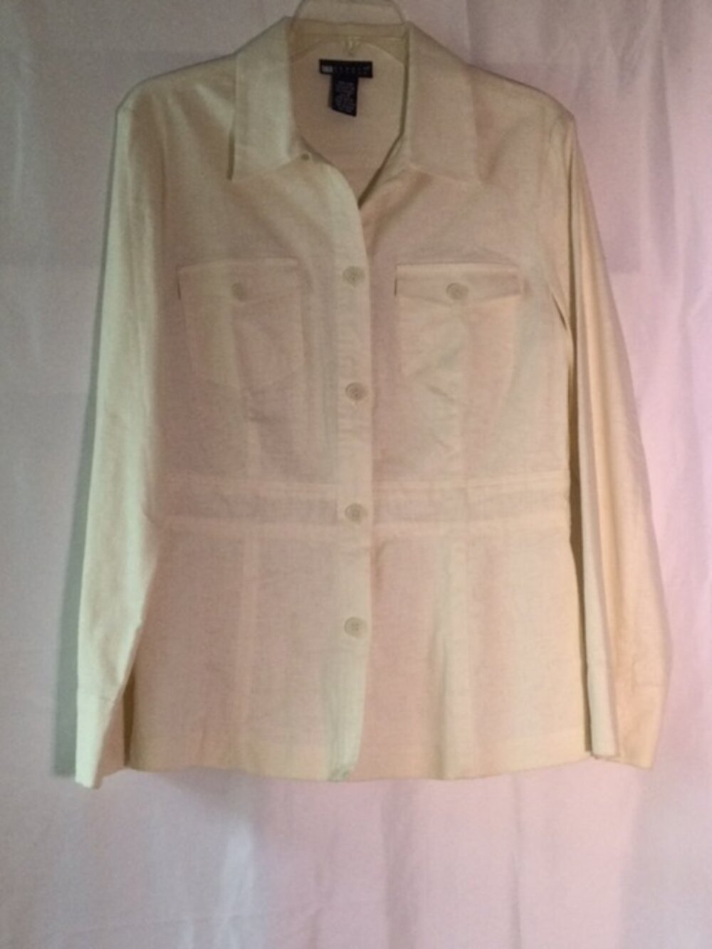 Carole Little Linen Cotton Button Front Jacket Shirt Ivory Size 8 Career Blazer